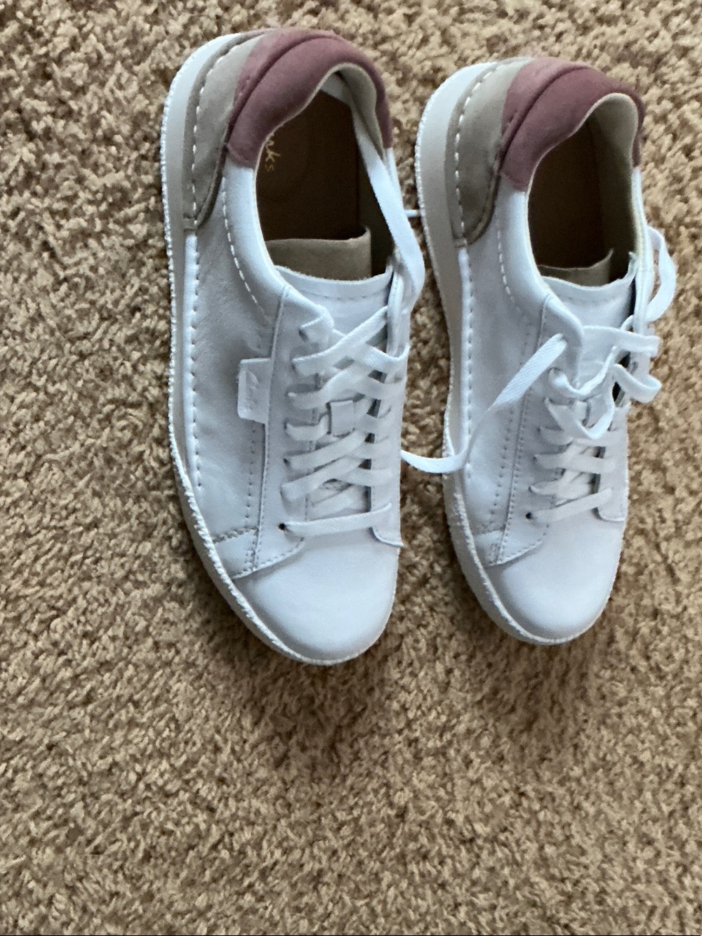 Clarks White Sneakers with Dusty Rose Heel Panel